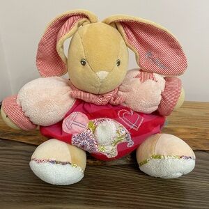 Kaloo Bunny Rabbit Stuffed Plush Baby Rattle Toy Pink Red Elephant Heart 9"​